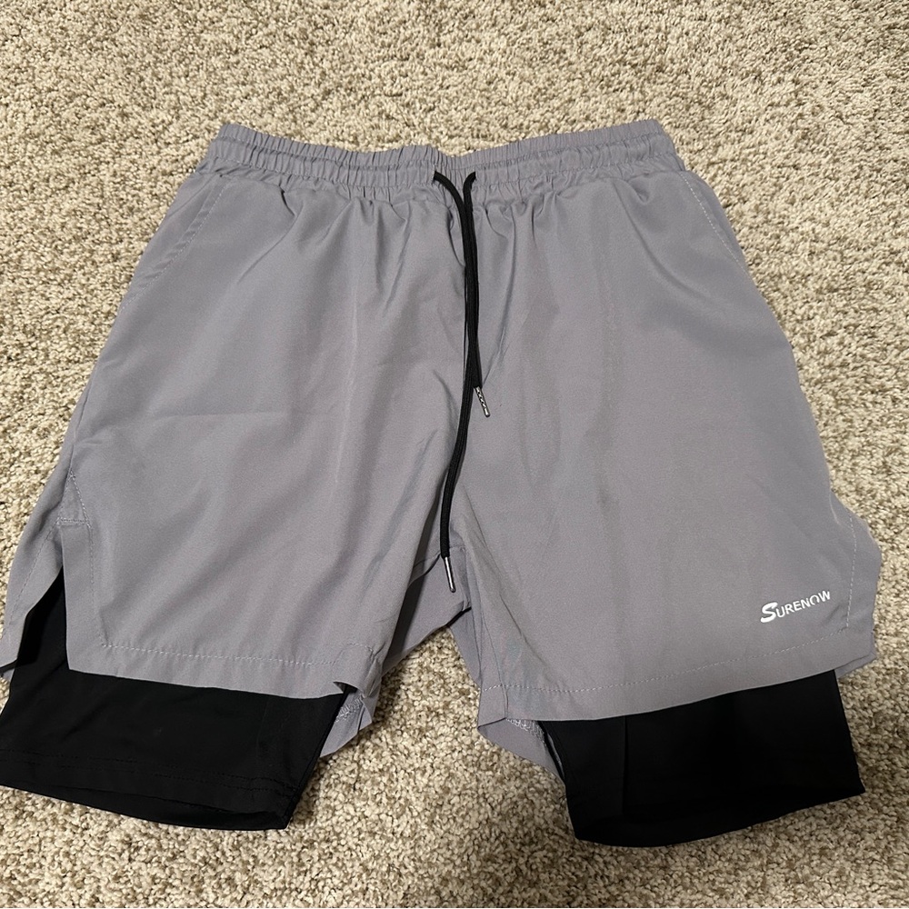 Men's Gray and Black Athletic Shorts with Liner